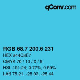 カラーコード: RGB 68.7 200.6 231 | qconv.com