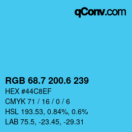 カラーコード: RGB 68.7 200.6 239 | qconv.com