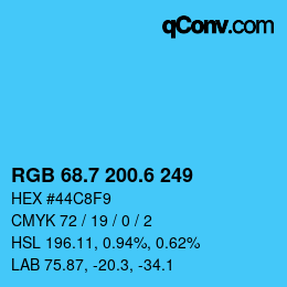 カラーコード: RGB 68.7 200.6 249 | qconv.com