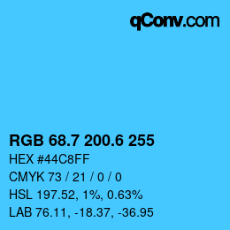 カラーコード: RGB 68.7 200.6 255 | qconv.com