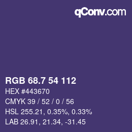 カラーコード: RGB 68.7 54 112 | qconv.com