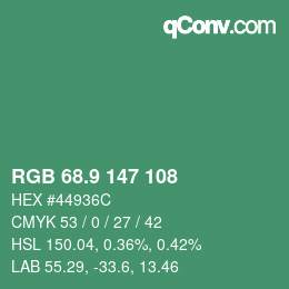 カラーコード: RGB 68.9 147 108 | qconv.com