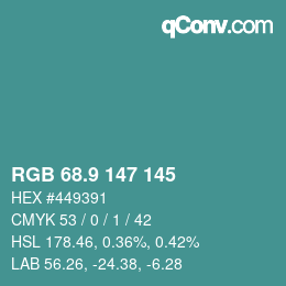 カラーコード: RGB 68.9 147 145 | qconv.com