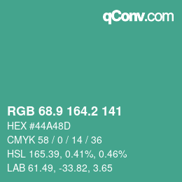 カラーコード: RGB 68.9 164.2 141 | qconv.com