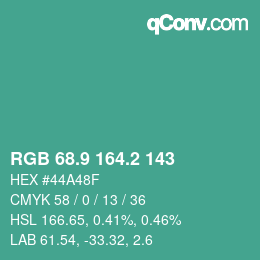 カラーコード: RGB 68.9 164.2 143 | qconv.com