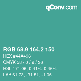 カラーコード: RGB 68.9 164.2 150 | qconv.com