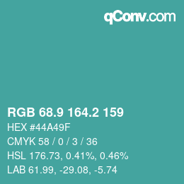 カラーコード: RGB 68.9 164.2 159 | qconv.com
