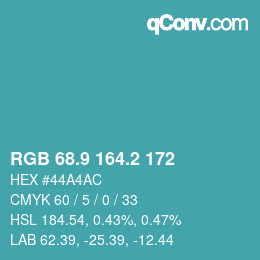 カラーコード: RGB 68.9 164.2 172 | qconv.com