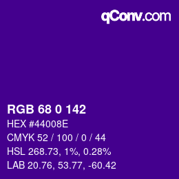 Color code: RGB 68 0 142 | qconv.com