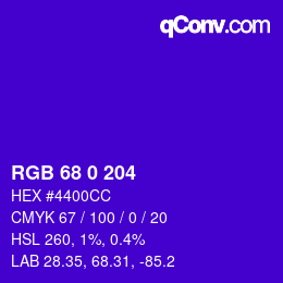 颜色代码: RGB 68 0 204 | qconv.com