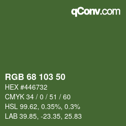 カラーコード: RGB 68 103 50 | qconv.com