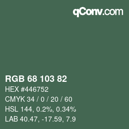 Color code: RGB 68 103 82 | qconv.com