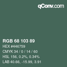 Color code: RGB 68 103 89 | qconv.com