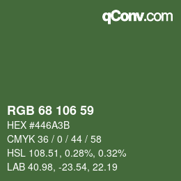 Color code: RGB 68 106 59 | qconv.com