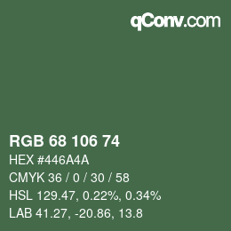 Color code: RGB 68 106 74 | qconv.com