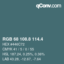 カラーコード: RGB 68 108.8 114.4 | qconv.com