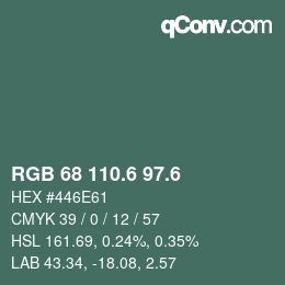 カラーコード: RGB 68 110.6 97.6 | qconv.com