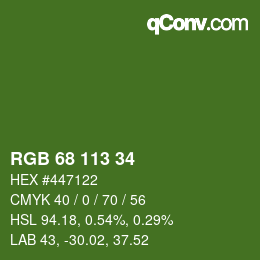 Color code: RGB 68 113 34 | qconv.com