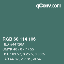 Color code: RGB 68 114 106 | qconv.com