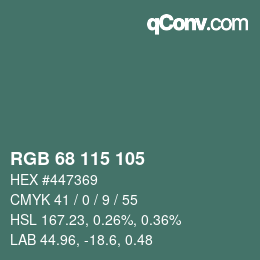 Color code: RGB 68 115 105 | qconv.com