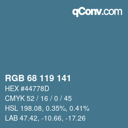 颜色代码: RGB 68 119 141 | qconv.com