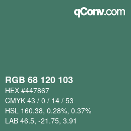 カラーコード: RGB 68 120 103 | qconv.com