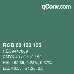 カラーコード: RGB 68 120 105 | qconv.com