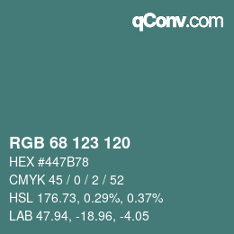 Color code: RGB 68 123 120 | qconv.com