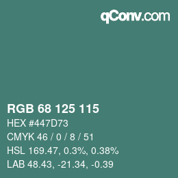 カラーコード: RGB 68 125 115 | qconv.com