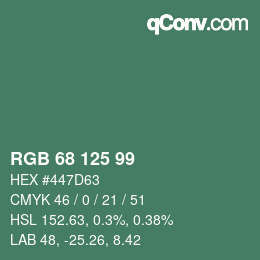 Color code: RGB 68 125 99 | qconv.com
