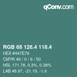 カラーコード: RGB 68 126.4 118.4 | qconv.com