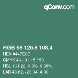 カラーコード: RGB 68 126.8 108.4 | qconv.com