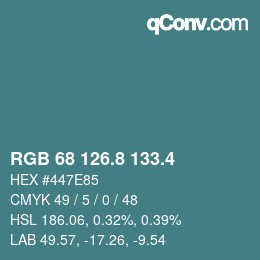 カラーコード: RGB 68 126.8 133.4 | qconv.com