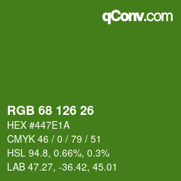 Color code: RGB 68 126 26 | qconv.com