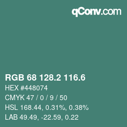 カラーコード: RGB 68 128.2 116.6 | qconv.com