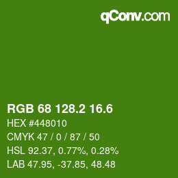 カラーコード: RGB 68 128.2 16.6 | qconv.com