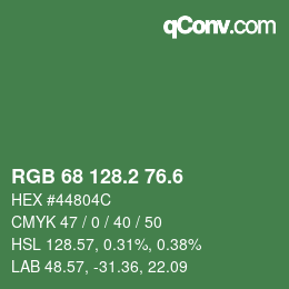 カラーコード: RGB 68 128.2 76.6 | qconv.com
