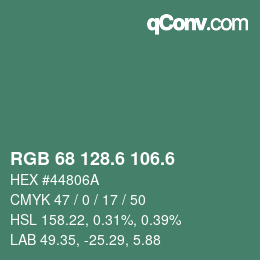 カラーコード: RGB 68 128.6 106.6 | qconv.com