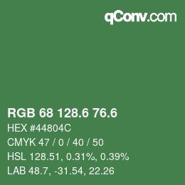 カラーコード: RGB 68 128.6 76.6 | qconv.com
