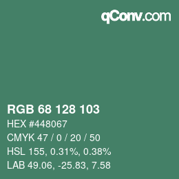 颜色代码: RGB 68 128 103 | qconv.com