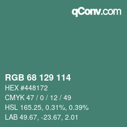 Color code: RGB 68 129 114 | qconv.com