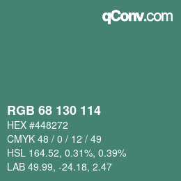 Color code: RGB 68 130 114 | qconv.com