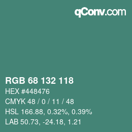 颜色代码: RGB 68 132 118 | qconv.com