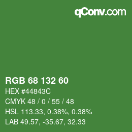 Color code: RGB 68 132 60 | qconv.com