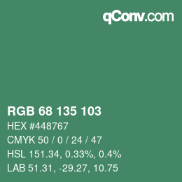 Color code: RGB 68 135 103 | qconv.com