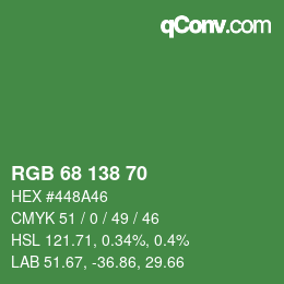 Color code: RGB 68 138 70 | qconv.com
