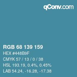 Color code: RGB 68 139 159 | qconv.com