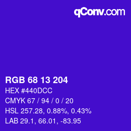 Color code: RGB 68 13 204 | qconv.com