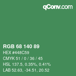 Color code: RGB 68 140 89 | qconv.com