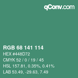 Color code: RGB 68 141 114 | qconv.com